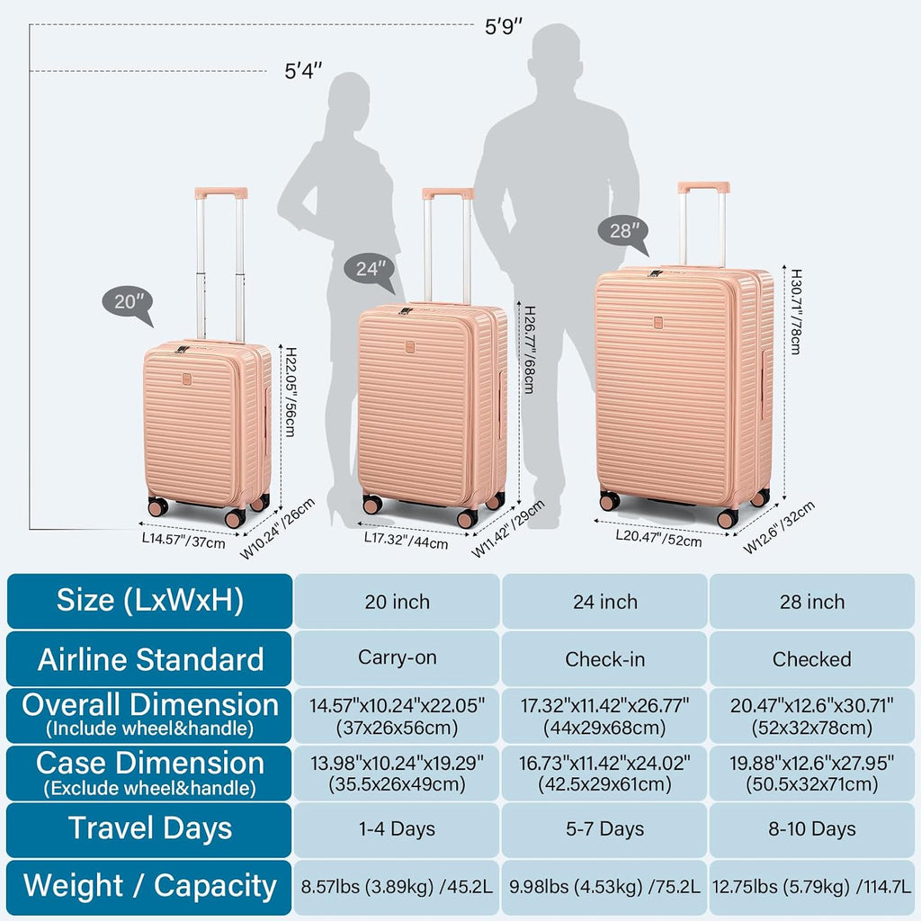 HanTrip Hard Shell Suitcases 28 Inch Large Checked Luggage with Spinner Wheels Cup Holder, Expandable Check in Luggage Lightweight Top Opening Luggage Big Rolling Suitcase with Lock, Pink