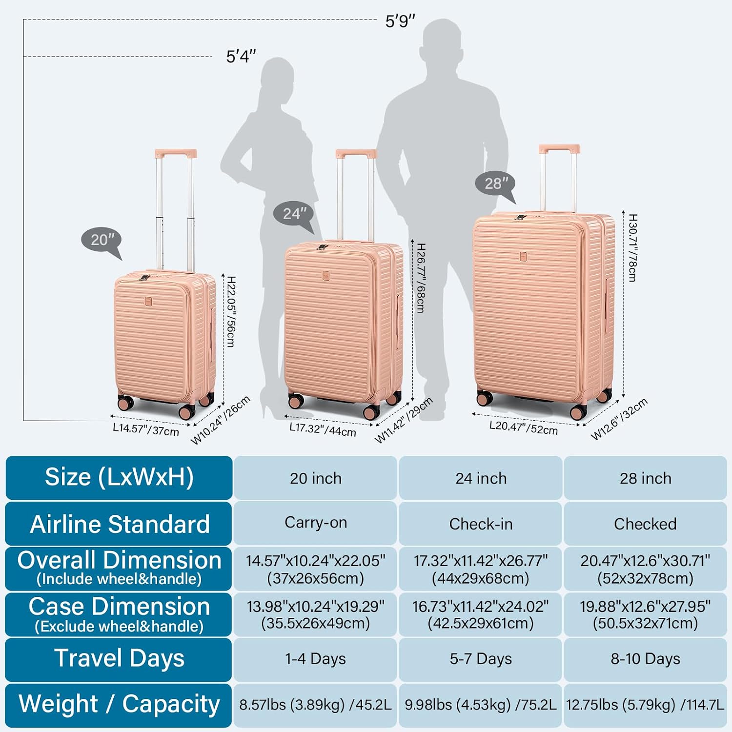 HanTrip Hard Shell Suitcases 28 Inch Large Checked Luggage with Spinner Wheels Cup Holder, Expandable Check in Luggage Lightweight Top Opening Luggage Big Rolling Suitcase with Lock, Pink