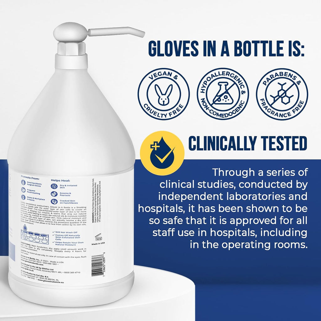 Gloves In A Bottle Shielding Lotion for Dry Skin – Protective Skin Barrier Hand Lotion for Dry Cracked Hands, Non Greasy Moisturizer for Frequent Hand Washing | Bulk 1 Gallon Refill
