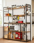 Takywep 55' Wide Large Bakers Rack with Power Outlet, 4-Tier Kitchen Storage Shelf Stand for Microwave Oven, Coffee Bar Table with 6 Hooks & Rustic Hutch Storage Organizer