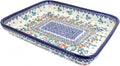 Blue Rose Polish Pottery - Blue Garden of Eden Medium Rectangular Baker - 12' x 9.25' - Unique, Dishwasher Safe, & Durable Bakeware