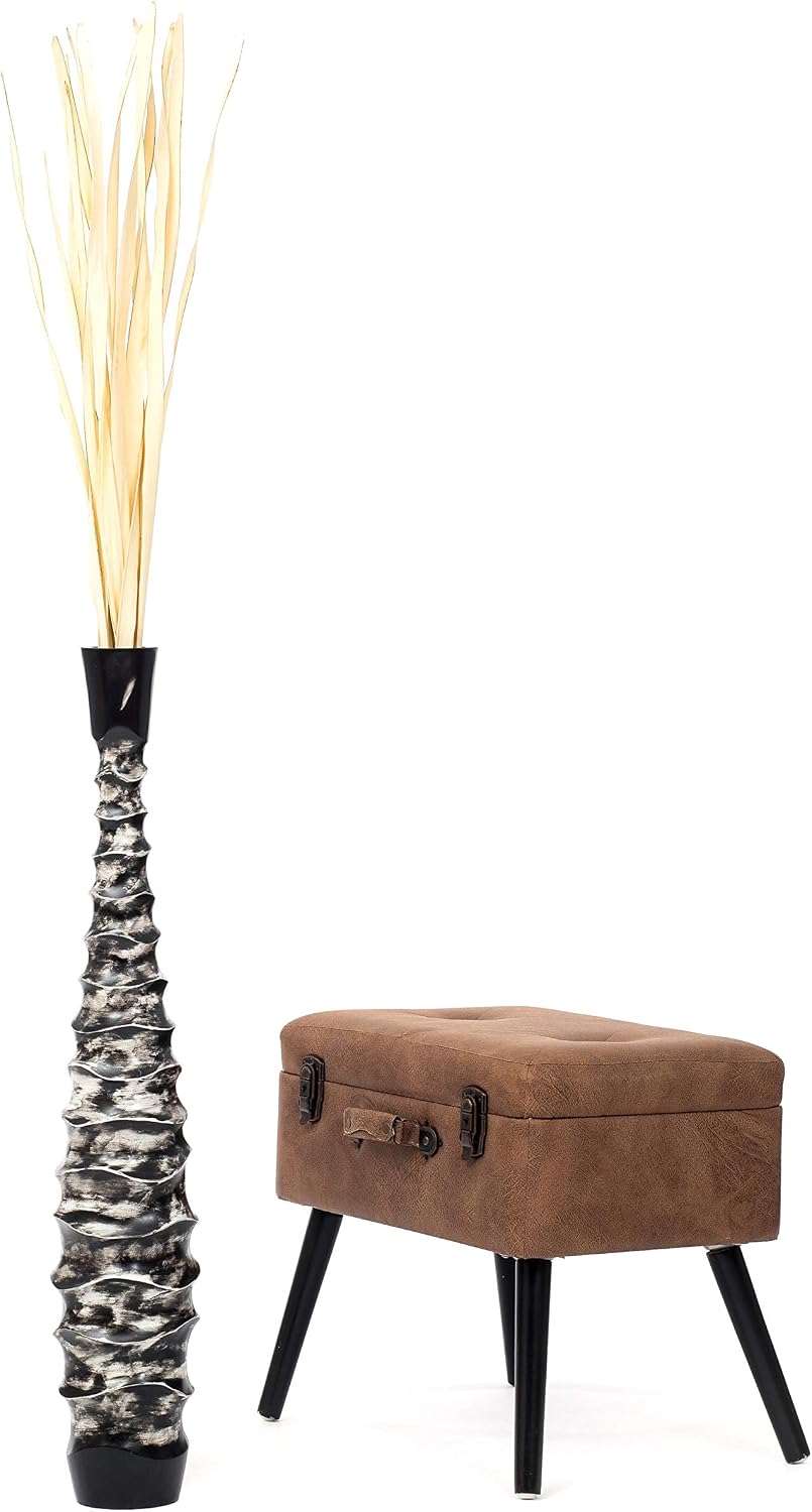 Leewadee Large Black Home Decor Floor Vase - Wooden 34 inch Tall Farmhouse Decor Flower Holder for Fake Plant and Pampas Grass