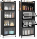 Giantex 5-Tier Kitchen Storage Cabinet, Freestanding Metal Pantry Cabinet w/ 4 Flip-up PC Doors, 4 Hooks & Adjustable Feet, 60' Tall Bakers Rack Microwave Stand for Dining Room, Living Room, Black