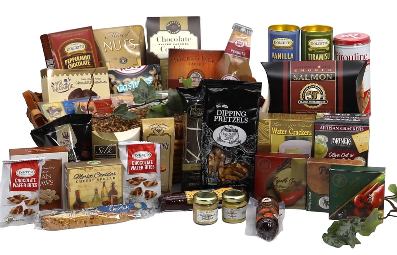 Gift Basket Village: Dad's Favorite XXL - Assorted Sausages, Cheese, Snacks, Mustard & Sweets – Gourmet Basket for Family, Welcome or Sympathy, Perfect for Family and Men, Large Size - 9.4 Pounds