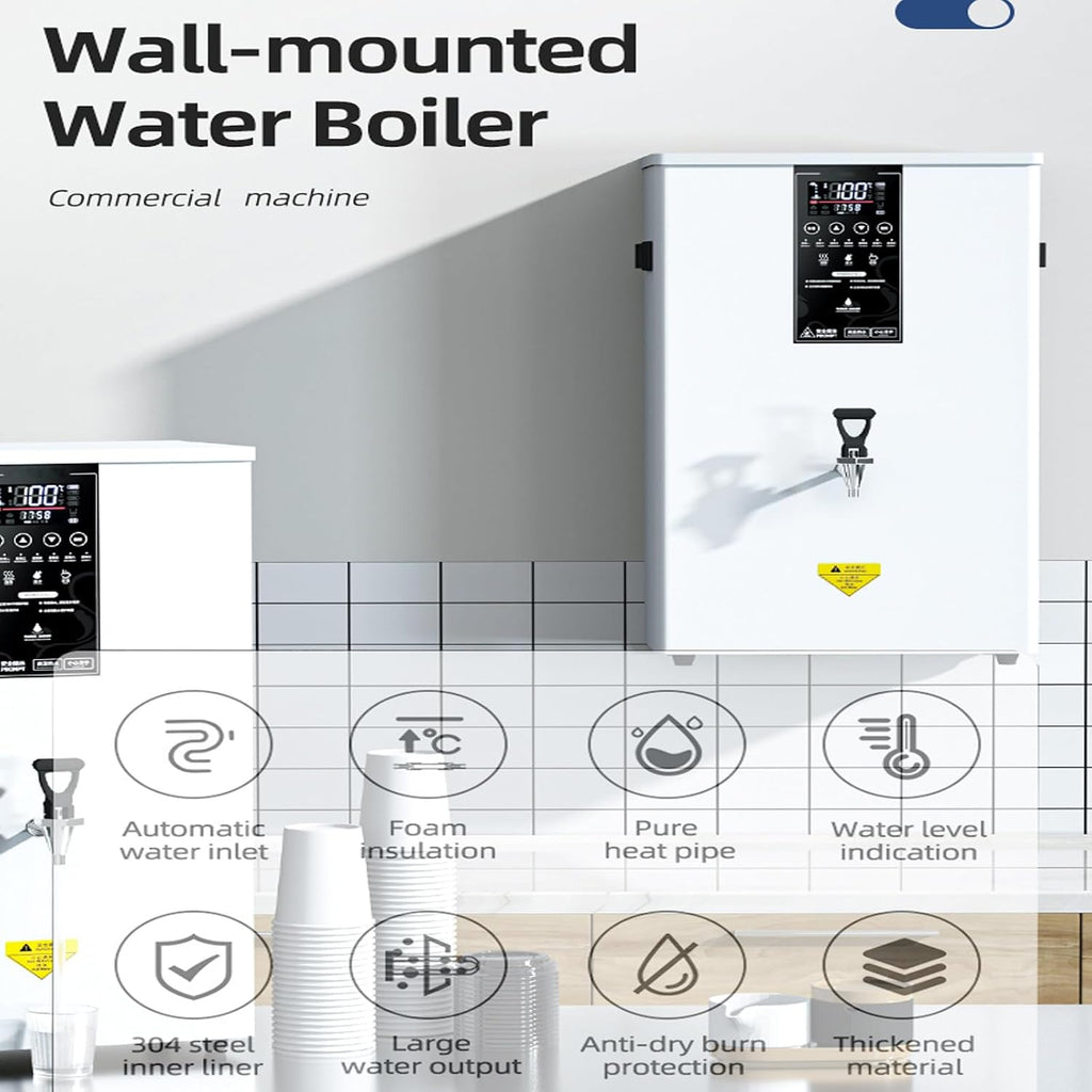 Instant Hot Water Dispenser Automatic Commercial Hot Water Pot with Filter LCD Display Wall-Mounted Water Boiler with Spout for Coffee Home Office,80L