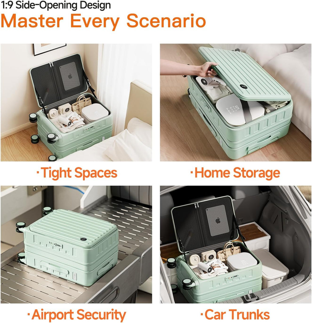 Expandable Lightweight PC Hard Shell Suitcase, 20-inch Carry On Luggage with TSA Lock, 360 Silent Spinner Wheels, Top Opening & Cup Holder - Ideal for Business Travel Suitcase (Mint Green)