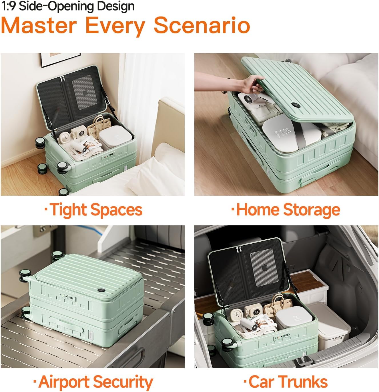 Expandable Lightweight PC Hard Shell Suitcase, 20-inch Carry On Luggage with TSA Lock, 360 Silent Spinner Wheels, Top Opening & Cup Holder - Ideal for Business Travel Suitcase (Mint Green)