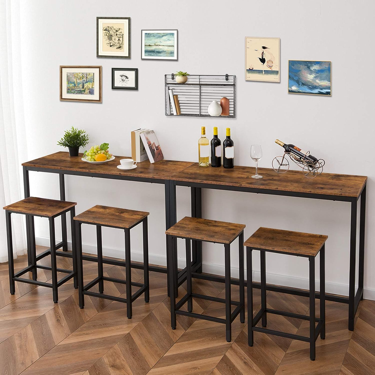 HOOBRO Bakers Rack with Power Outlet, Bar Table and Chairs Set, 47.2' Rectangular Pub 2 Stools, 3-Piece Breakfast Set for Kitchen Living Room BF07UHB01-BF52BT01