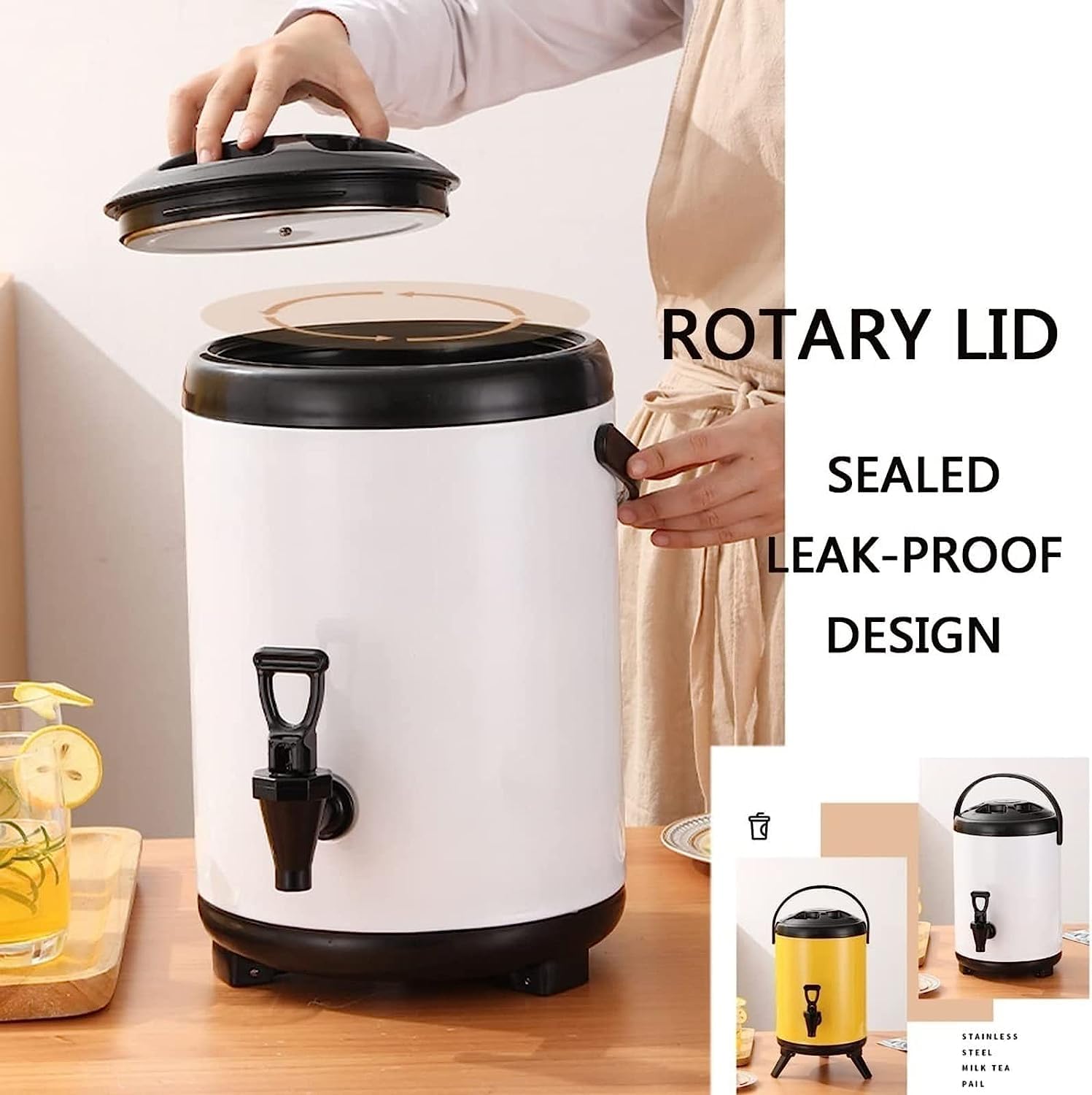 Urn Boiler Hot and Cold Water Dispenser Stainless Steel Tea Hot Water Bottle with Faucet Portable Handle Large Capacity Sealing for Catering Office Hotels Party (Color : Blue, Size : 8L)