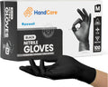 HandCare 6 Mil Black Nitrile Disposable Gloves, Powder-Free & Latex-Free for Cleaning, Food Prep & Tattoo