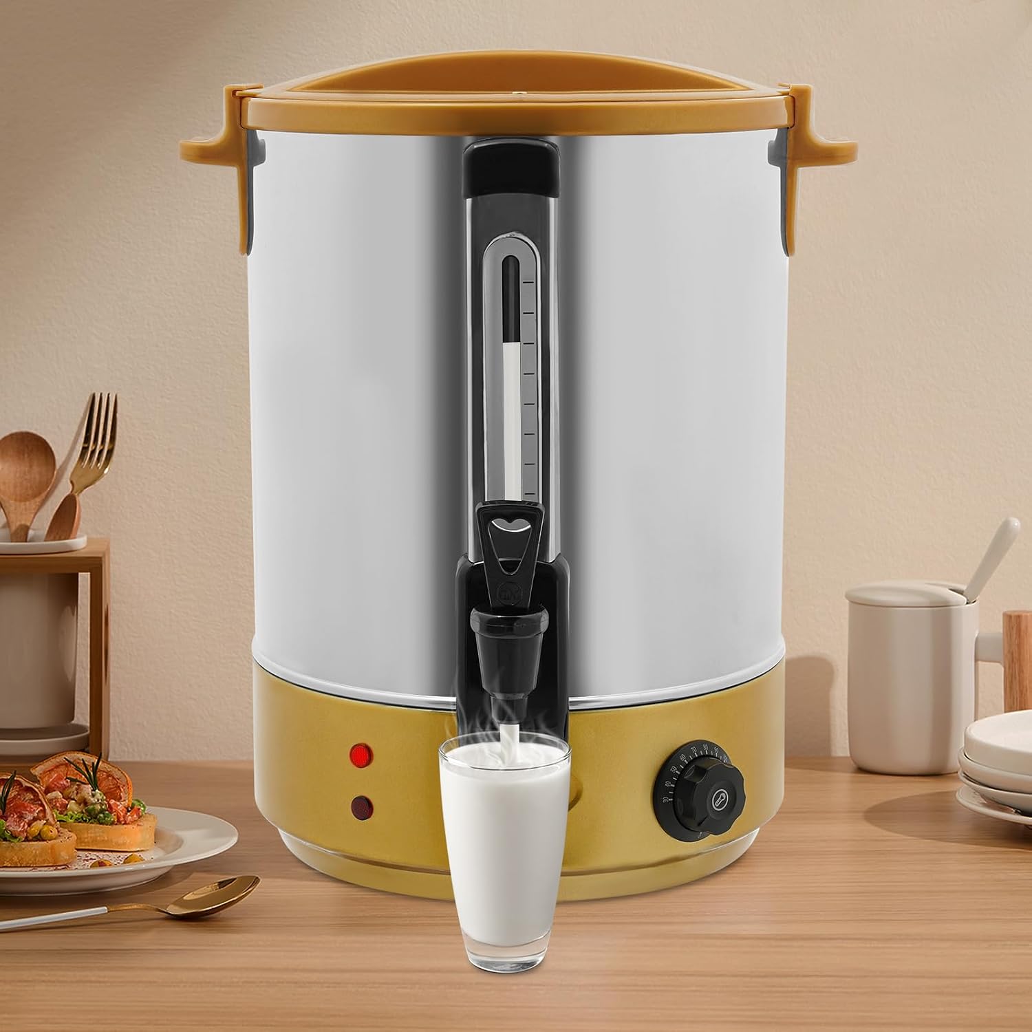 DYNAMI Electric Water Boiler and Warmer,5 Gal 304 Stainless Steel Hot Water Dispenser,Hot Drink Dispenser with Spigot,86-230 ℉ Temperature Control,for CoffeeTea Milk Water (Gold)