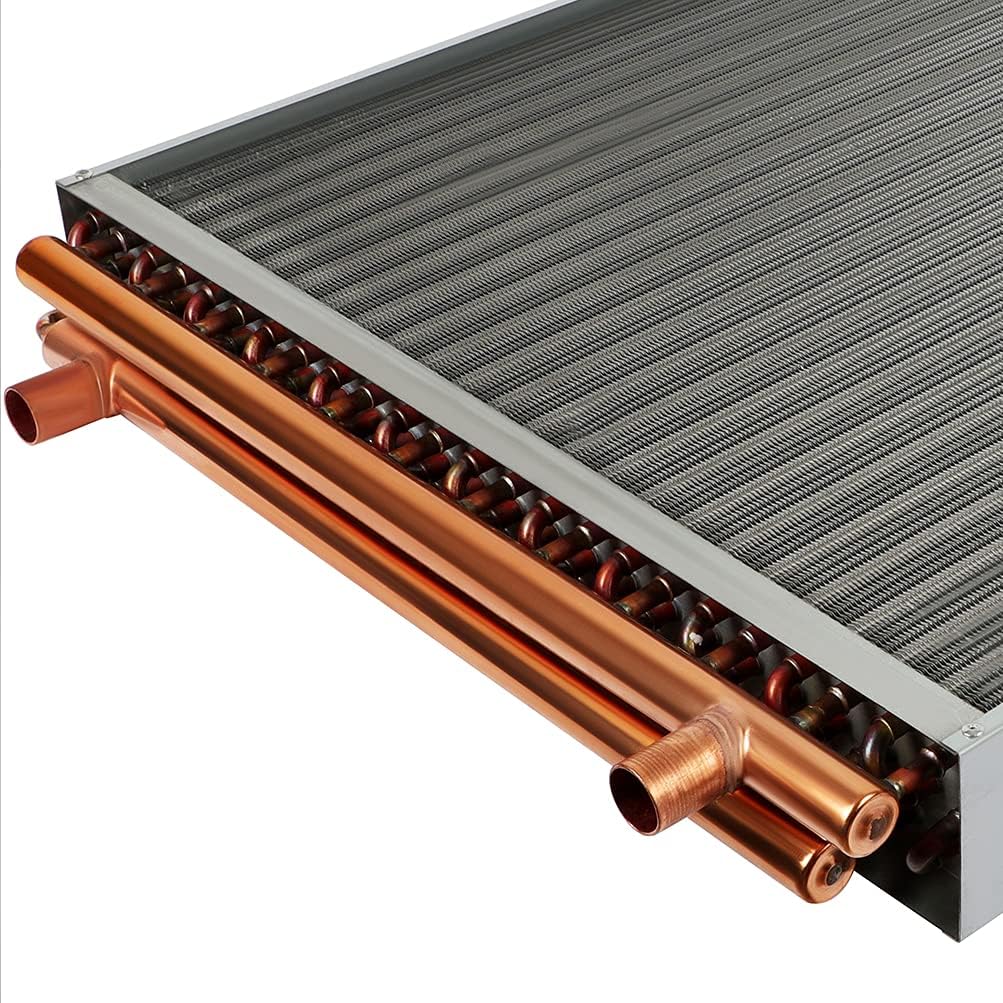 24x24 Heat Exchanger Water To Air , Forced Air Heating with 1' Copper Ports Hot Water Coil for Outdoor Wood Furnaces, Residential Heating