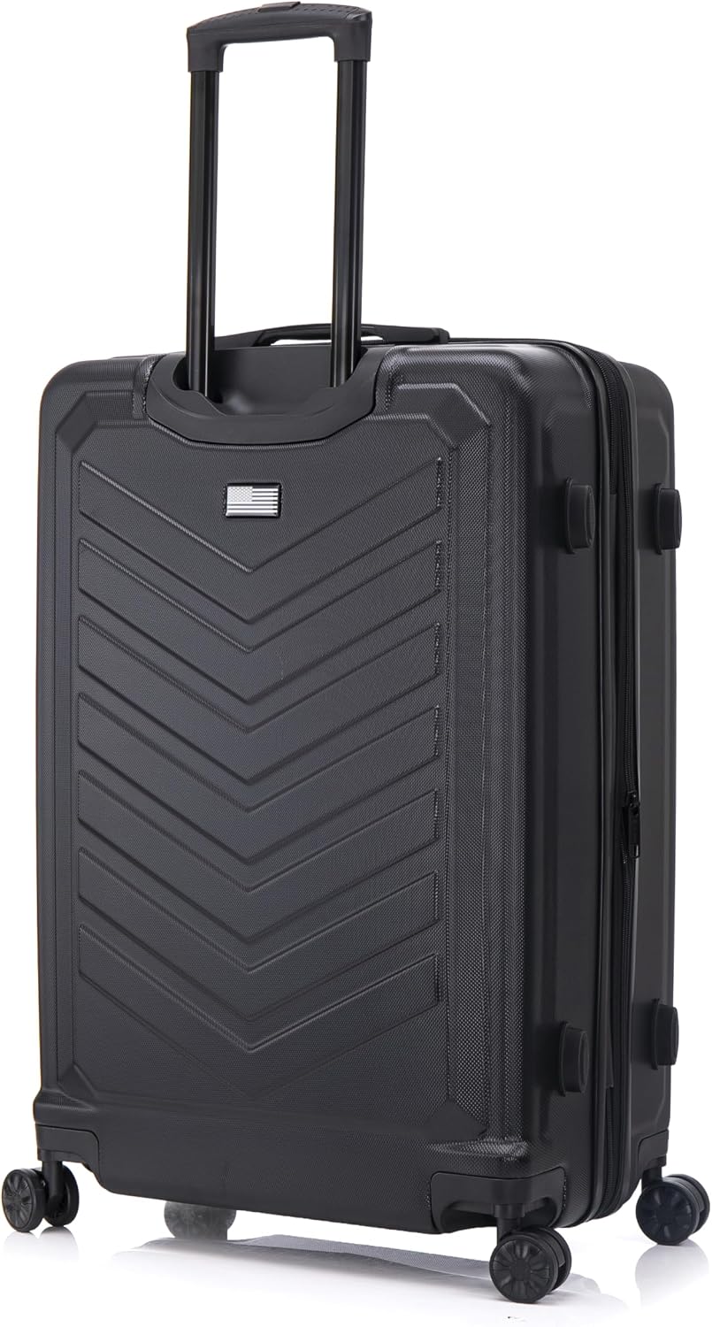 US ARMY Fox Pro 3 Pcs Set Expandable Suitcase with TSA Lock | 20, 24, 28 inch Lightweight Hardshell Luggage with Spinner Wheels, Chevron Icon, Gel Handle, Retractable Trolley, Side Studs | Black