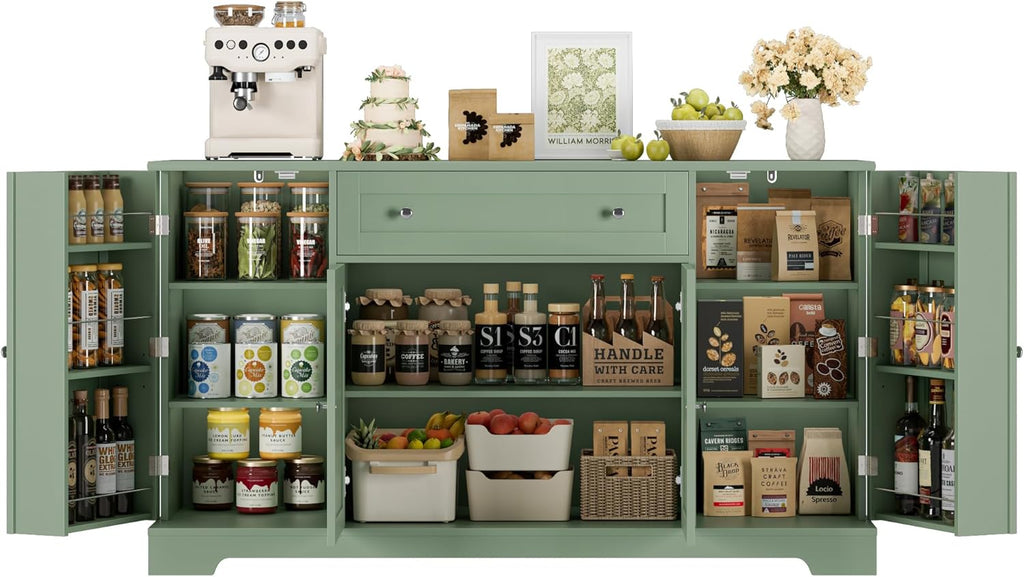 HITHOS 54' Buffet Cabinet with Storage, Modern Kitchen Buffet Sideboard with Drawer, Wood Coffee Bar Station with Adjustable Shelves, Kitchen Storage Cabinet for Living Room, Green
