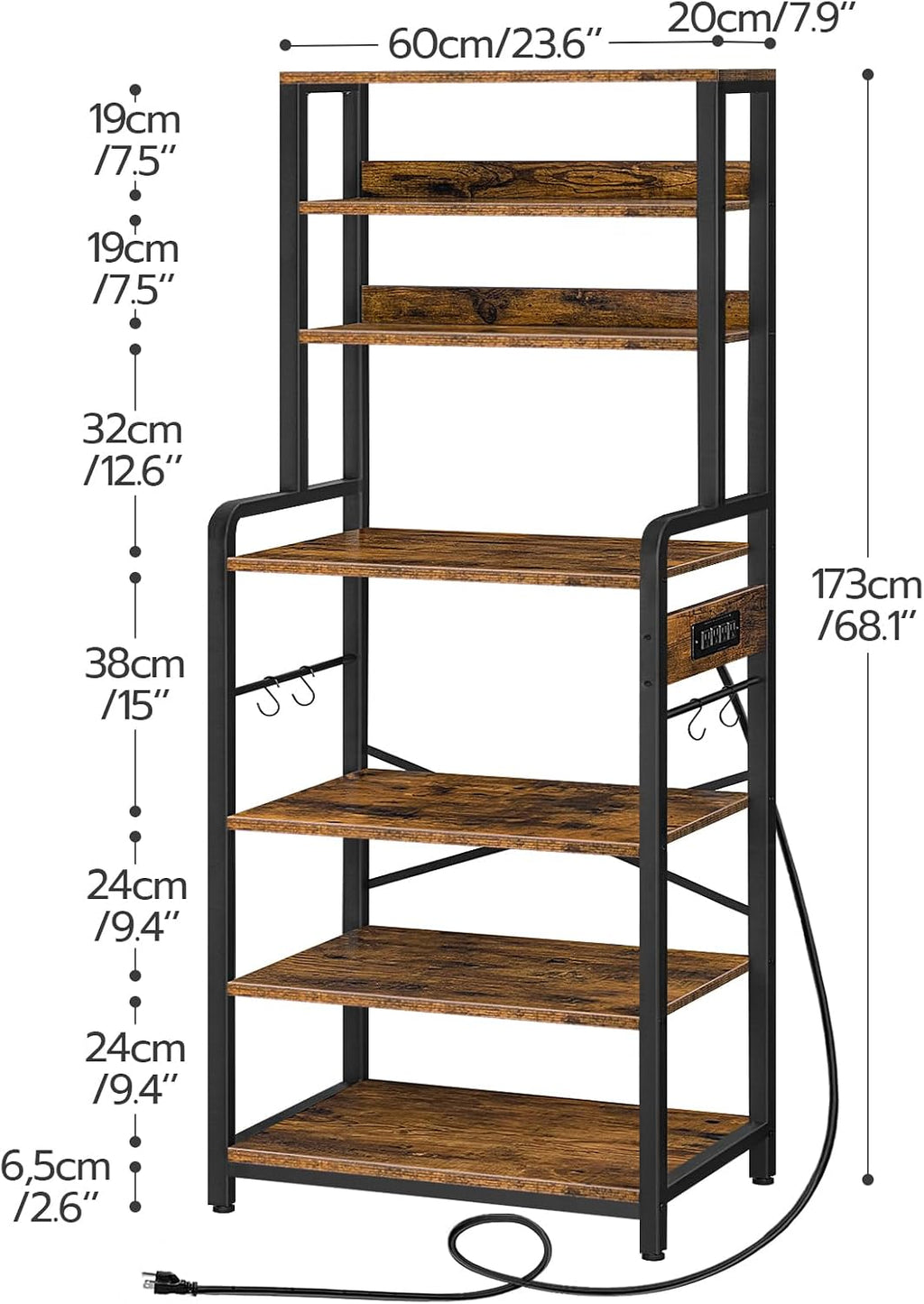HOOBRO Bakers Rack with Power Outlet, 6-Tier Microwave Stand with LED Light BF06HB01-BF64UDHB01