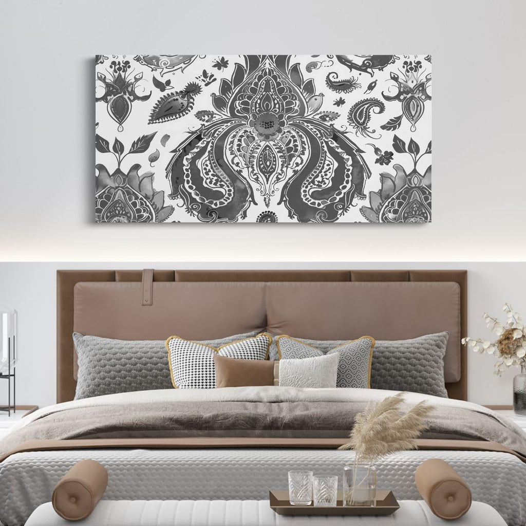 Erosebridal Paisley Large Canvas Wall Art 58'X29' Watercolor Artwork for Teens Men Women Petal Scroll Teardrop Pattern Wall Art Painting Dreamy Abstract Flowers Grey Poster