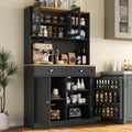 Tall Pantry Cabinet, Modern Kitchen Hutch with Microwave Stand, Kitchen Pantry Storage Cabinet with 2 Darwers & Door Shelf, Food Pantry with Glass Doors & Adjustable Shelves for Dining Room, Black