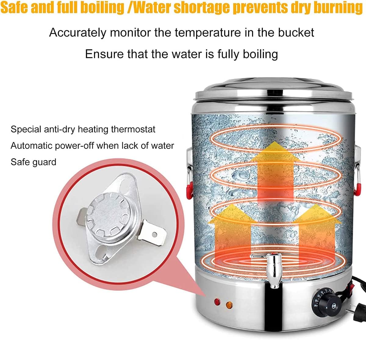 Stainless Steel Catering Urn Dispenser, Commercial Electric Hot Water Boiler, Water Dispenser, for Hotels, Buffets And Catered Events/Transparent,37L
