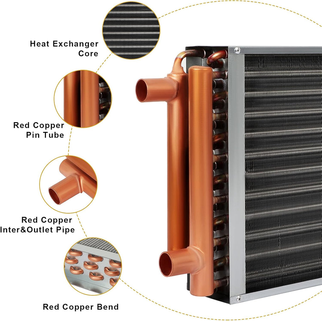 12x15 Heat Exchanger Water To Air , Forced Air Heating with 1' Copper Ports Hot Water Coil for Outdoor Wood Furnaces, Residential Heating