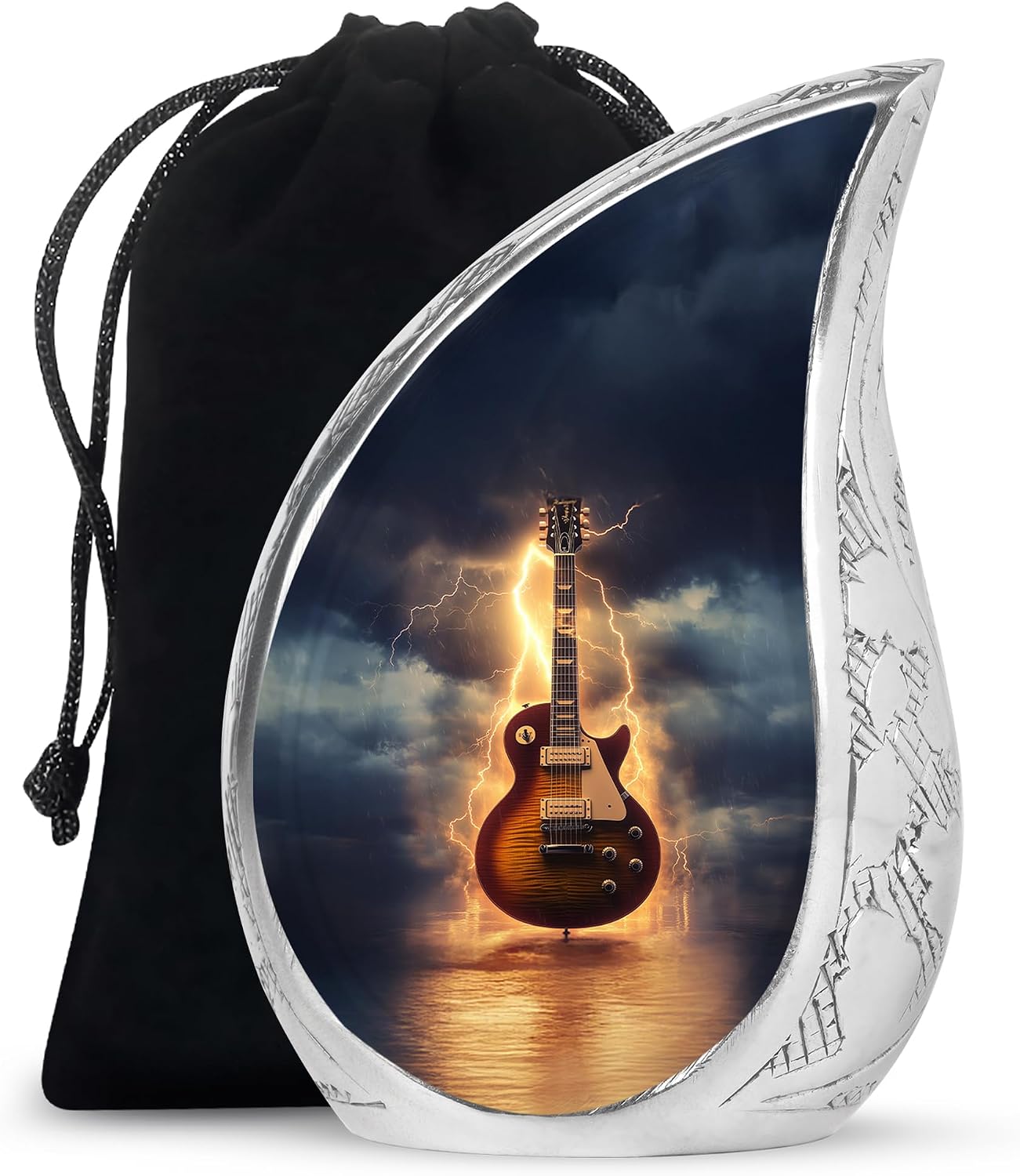 Guitar Memorial Urns for Human Ashes Adult Female - Black Teardrop Urns for Adult Male - 10 Inch Large Urn for Funeral Gift - Cremation Urn for Ashes for Women & Man