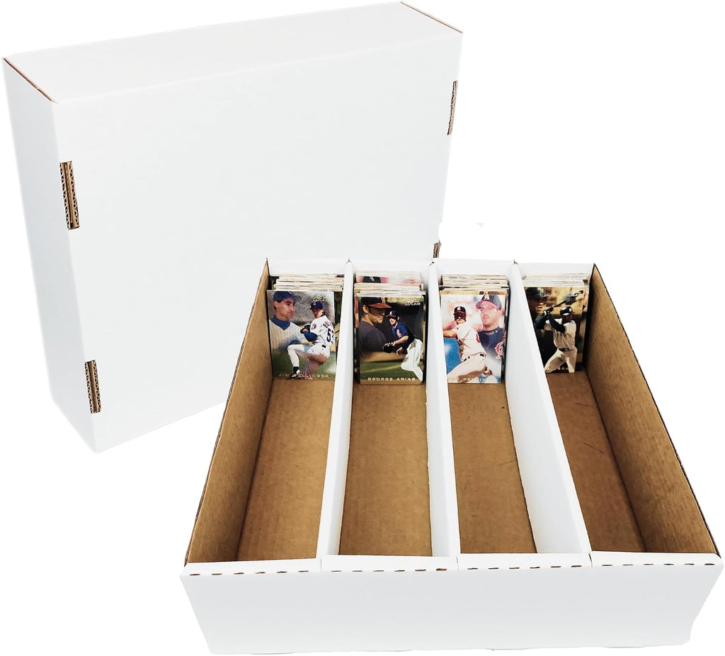 Max Protection 4 Row Trading Card Storage Box - 3200 ct Storage Box for Sports, Gaming, Baseball Cards - Durable White Corrugated Bulk Card Organizer Boxes 200 lb. - Made in USA (25 Boxes)