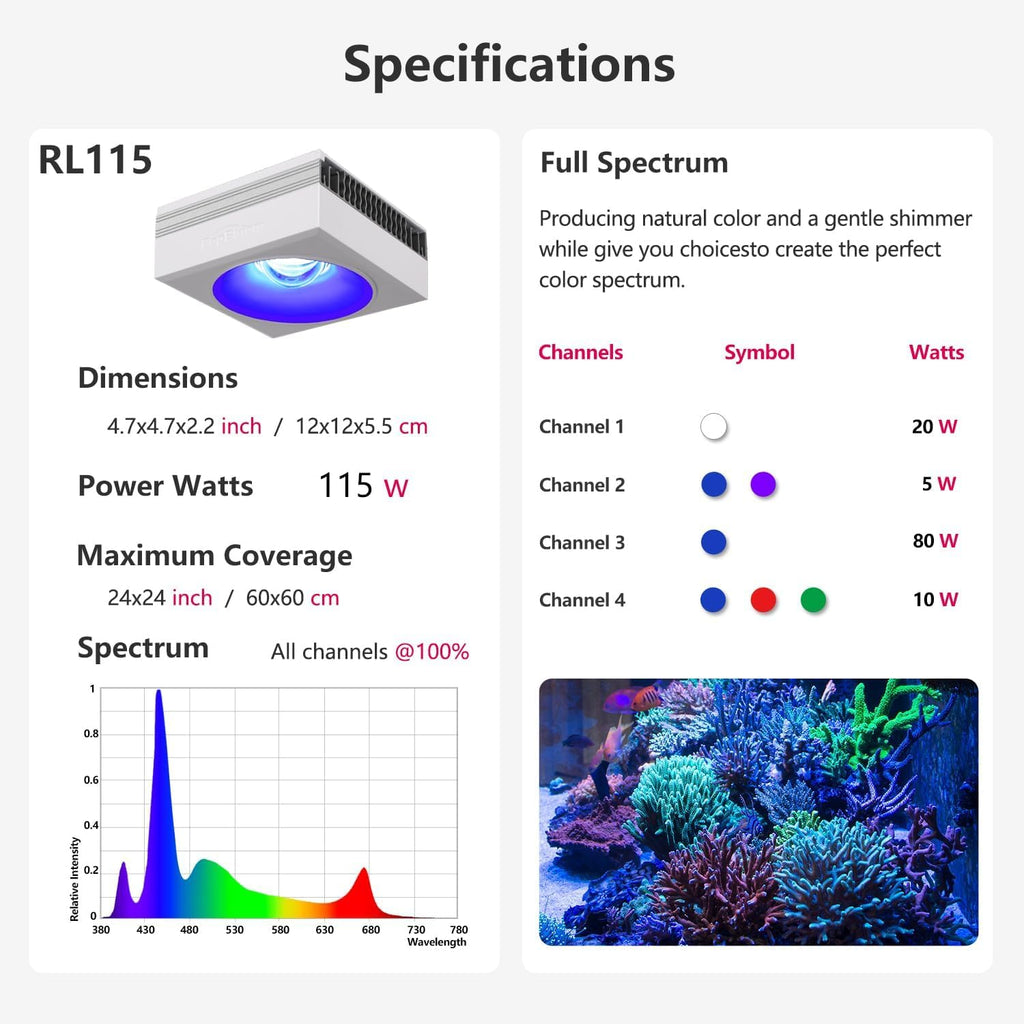 PopBloom 2026 New Launch 120W WiFi & APP Programmable LED Reef Aquarium Light, for 36' 48' 50' 72' Marine SPS LPS Corals & Saltwater Tanks (RL115 with Arm Kit)