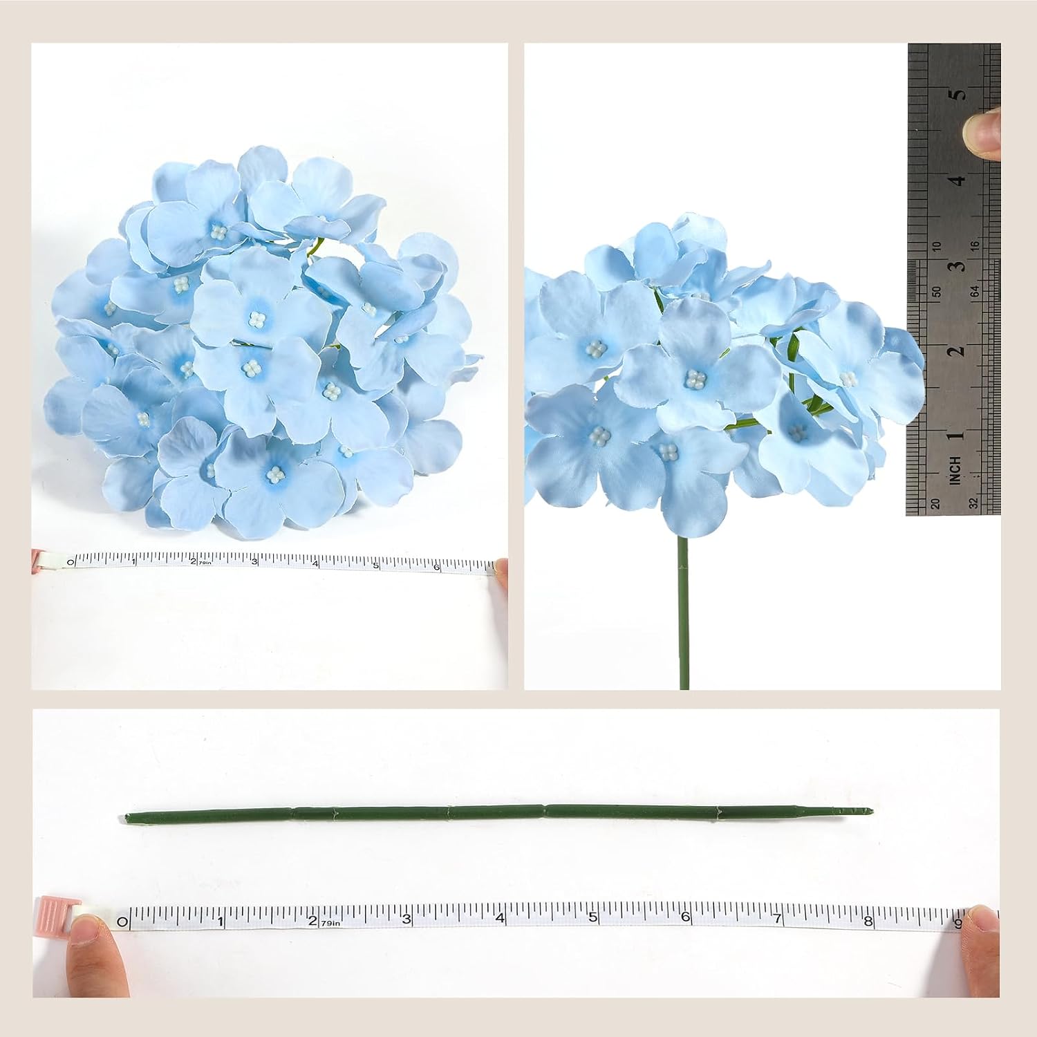 Auihiay 404PCS Hydrangea Artificial Flowers, Silk Artificial Flowers Heads with Stems, Blue Lifelike Faux Flowers for Wedding Centerpieces, Arch and Background, Party, Home, Baby Shower Decor