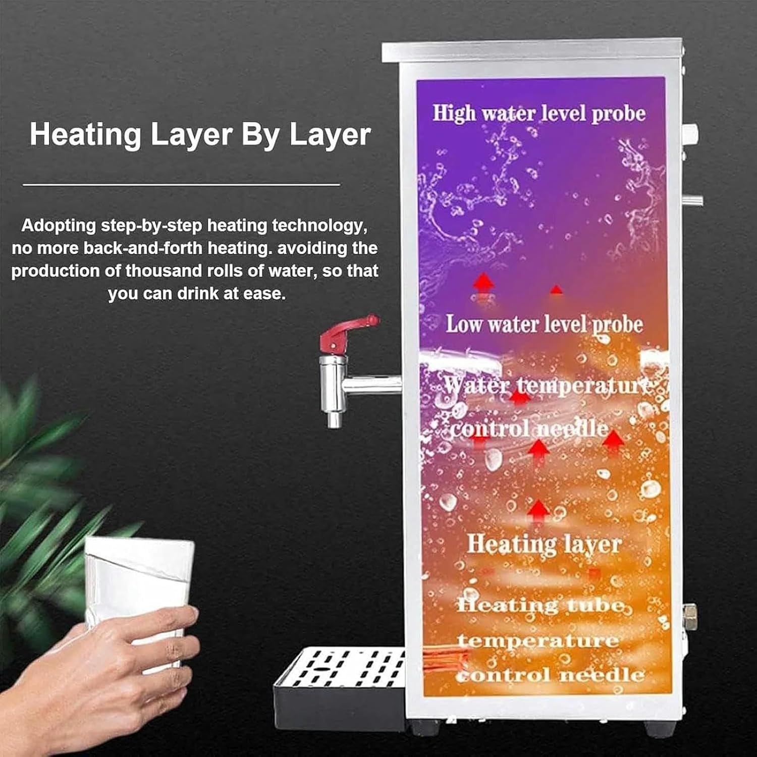 Commercial Automatic Hot Water Boiler, 50L/H Tabletop Hot Water Dispenser With Smart Control Panel, Non Drip Tap, for Coffee Shop, Bar, Bakery, Company, Canteen