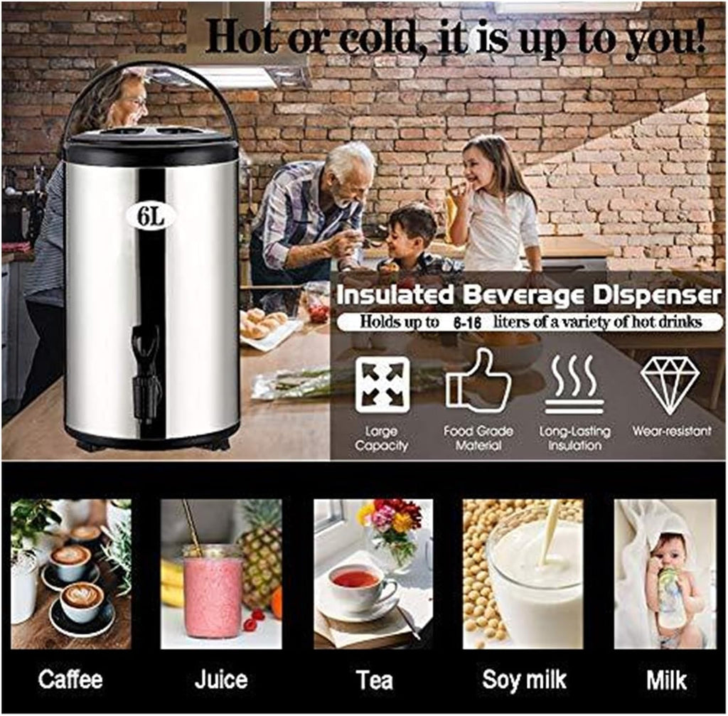 Insulated Beverage, Stainless Steel Commercial Hot Water Dispenser With Spigot - 6L To 20L Beverage Server For Coffee, Tea, Catering, Office & Parties