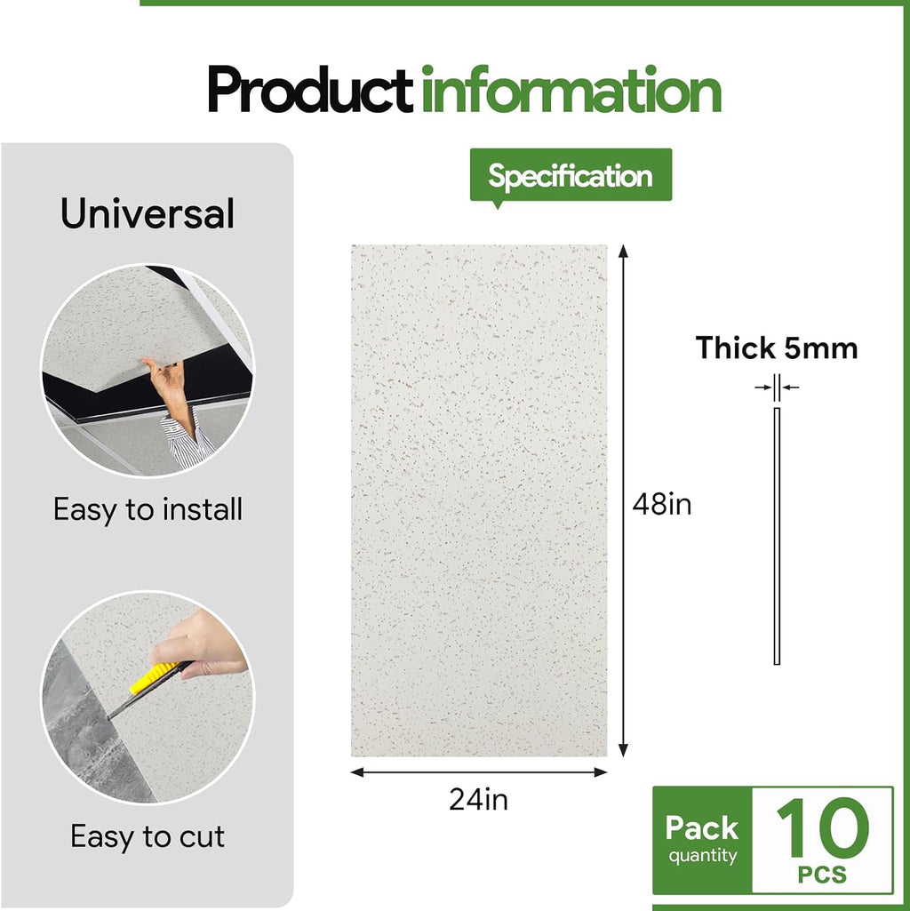 Fasarxiu 2ft x 4ft Printed Pro Ceiling Tiles Waterproof, Washable and Fire-Rated- High-Grade PVC Ceiling Tiles 24'x48' - Easy Drop-in Installation - Case of 10 (80 sq. ft.)