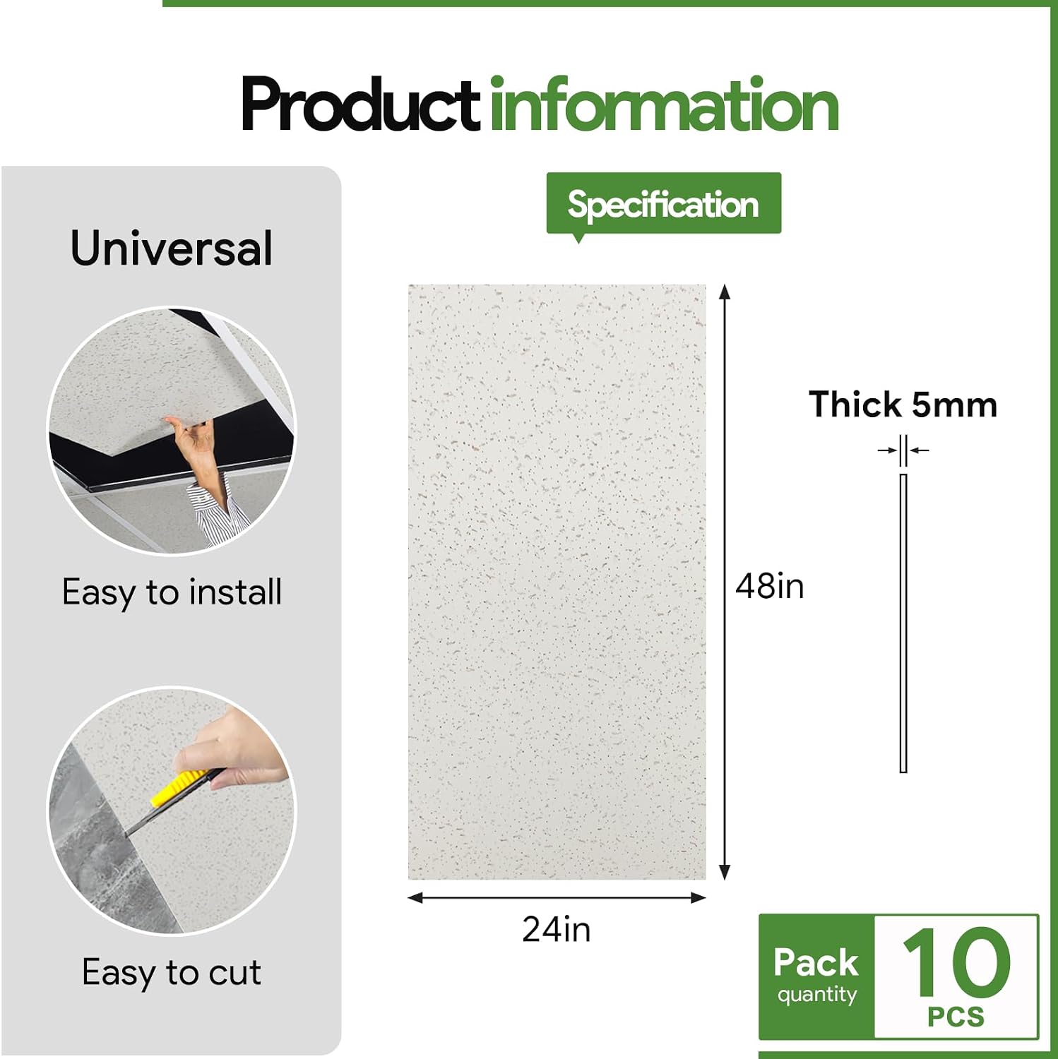 Fasarxiu 2ft x 4ft Printed Pro Ceiling Tiles Waterproof, Washable and Fire-Rated- High-Grade PVC Ceiling Tiles 24'x48' - Easy Drop-in Installation - Case of 10 (80 sq. ft.)