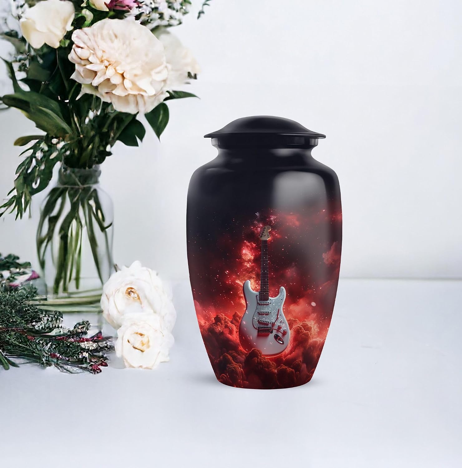 Guitar Urn for Ashes, Decorative Urns for Adults, Cremation for Men & Women, Black, Combo, (1Pc 10 Inch & 4Pcs 3 Inch)