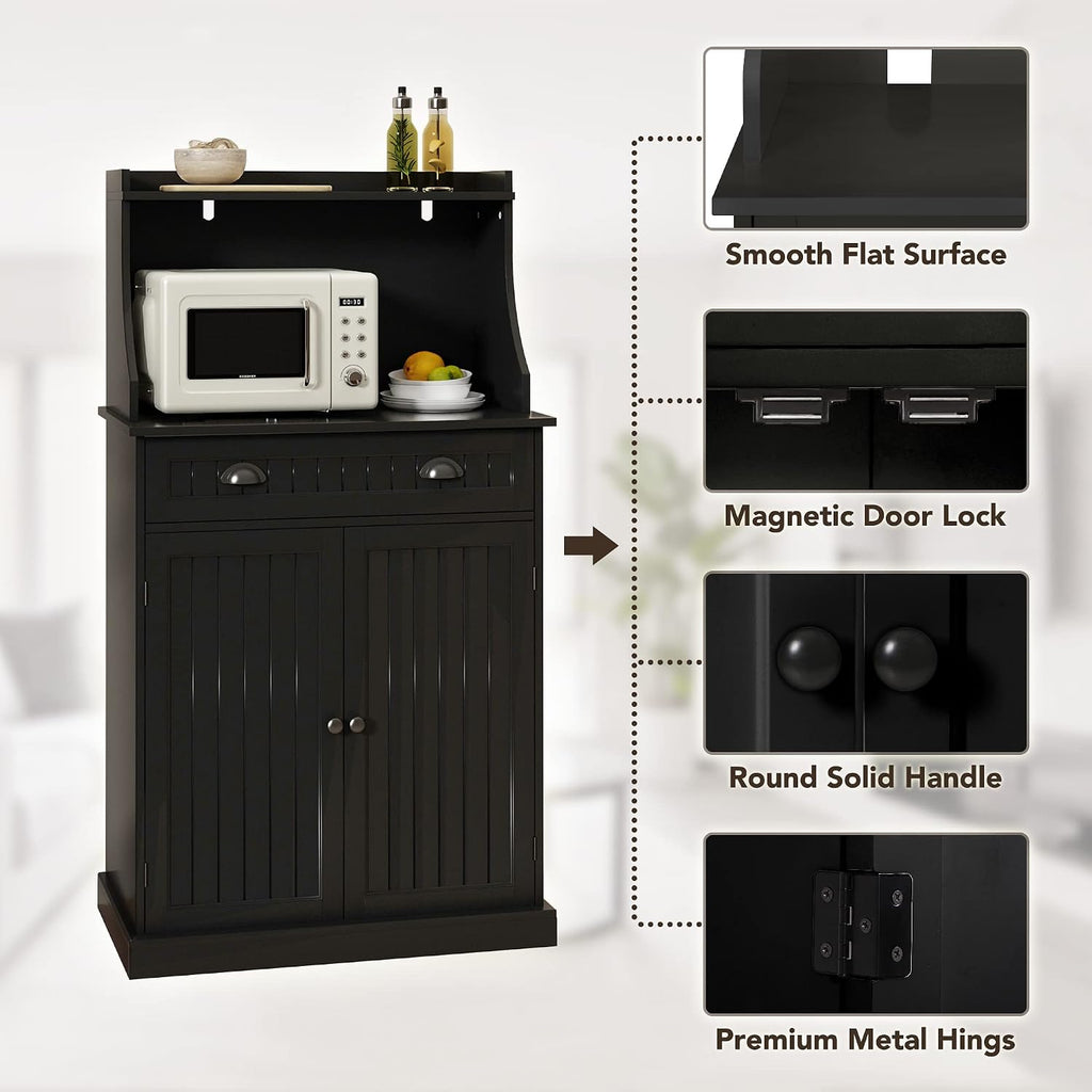 HOLTICO 54' Freestanding Kitchen Pantry Storage Cabinet with Doors and Adjustable Shelves, Microwave Oven Cabinet with Drawer for Kitchen, Bathroom or Hallway,Black