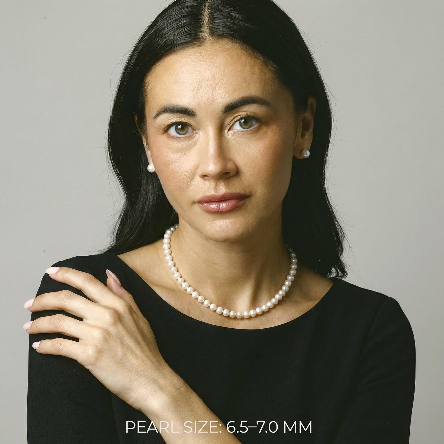 The Pearl Source Real Freshwater Pearl Necklace for Women, Round White Genuine Cultured Freshwater Pearls, Classic Single Strand Pearl Necklace, Sterling Silver Fishhook Clasp