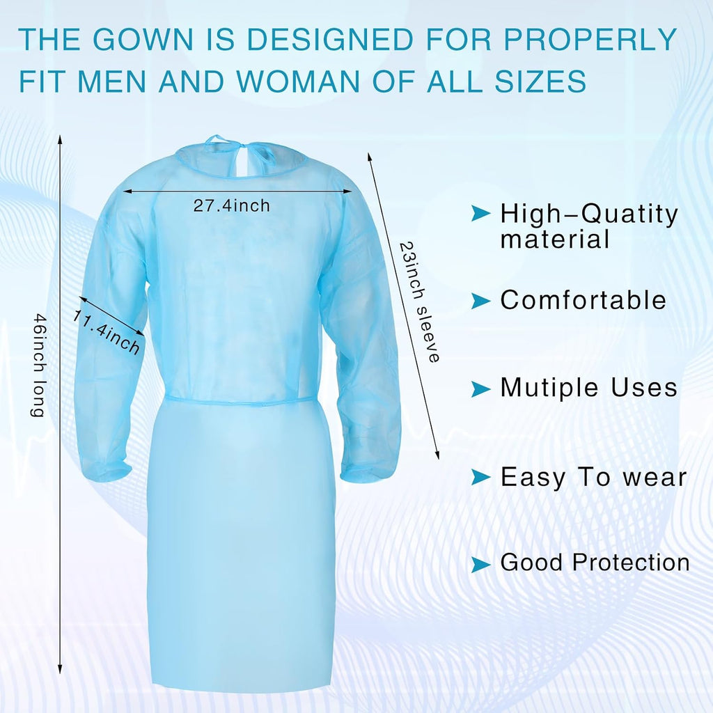Xuhal 500 Pack Disposable Isolation Gowns PPE Gowns Disposable Bulk Fully Closed Double Tie Back Elastic Cuffs for Home Isolation, Labs, Dental, Beauty Agencies, Tattoo Practices, Unisex (Blue)