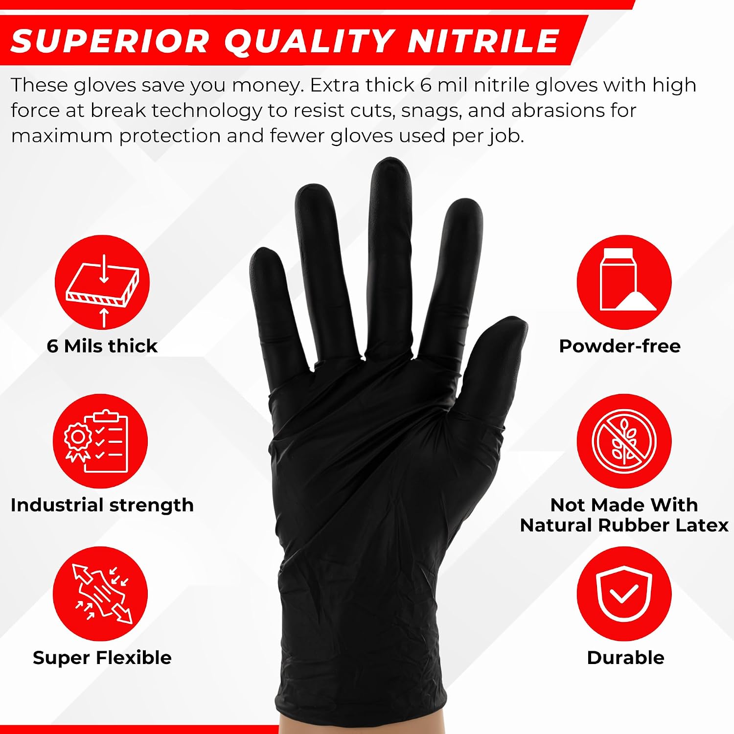 PITBULL Black Nitrile Exam Gloves, 6 Mil, Disposable, Case/1000