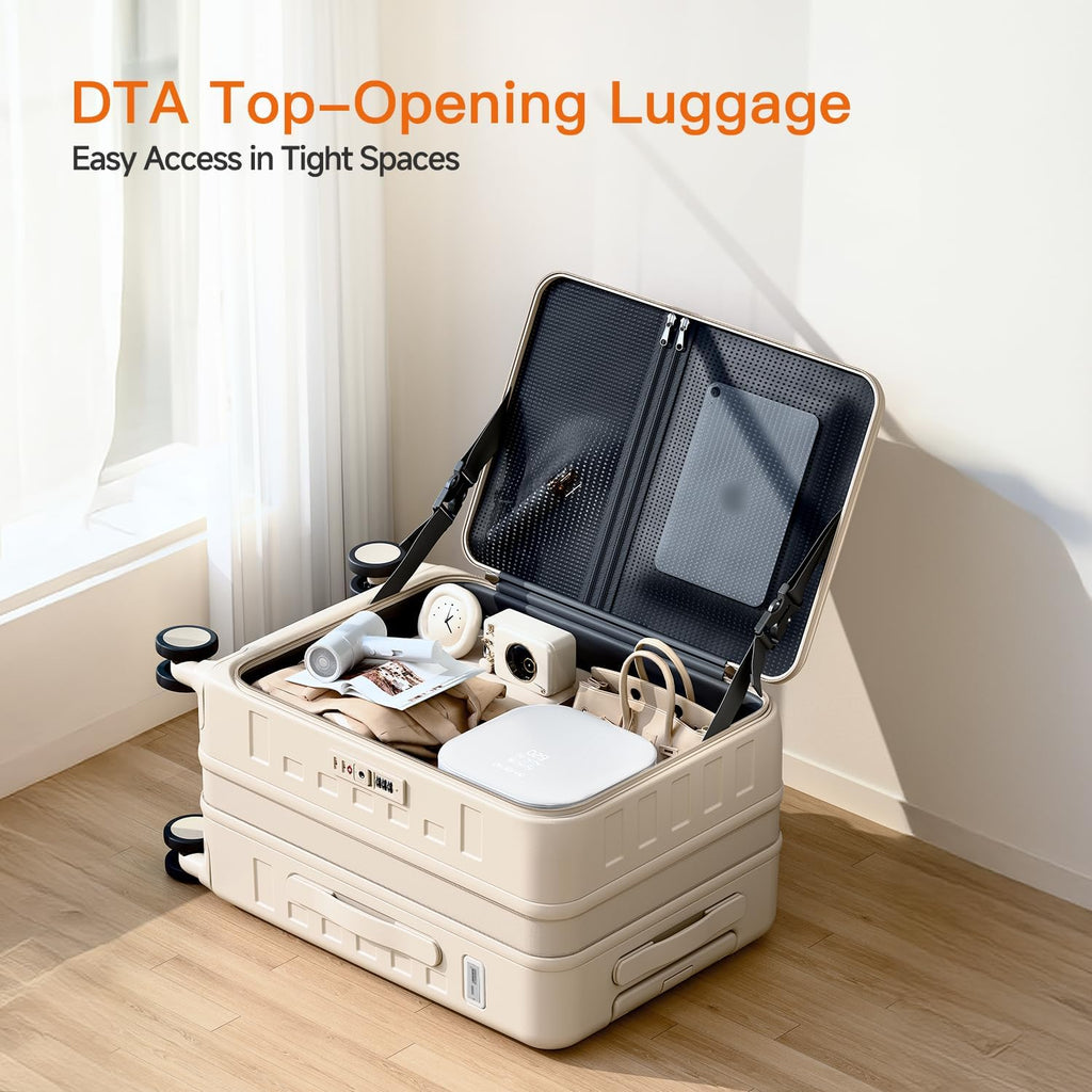 Expandable Lightweight PC Hard Shell Suitcase, 24-inch Luggage with TSA Lock, Top Opening & Cup Holder - Ideal for Business Travel Suitcase (Beige, Checked-Medium 24-Inch)