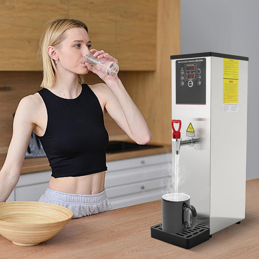 15L Water Boiler Eletric Commercial, Hot Water Dispenser with Smart Digital Display and Timing 2500W 15-Min Rapid Heating for Restaurant, Hotel, Office
