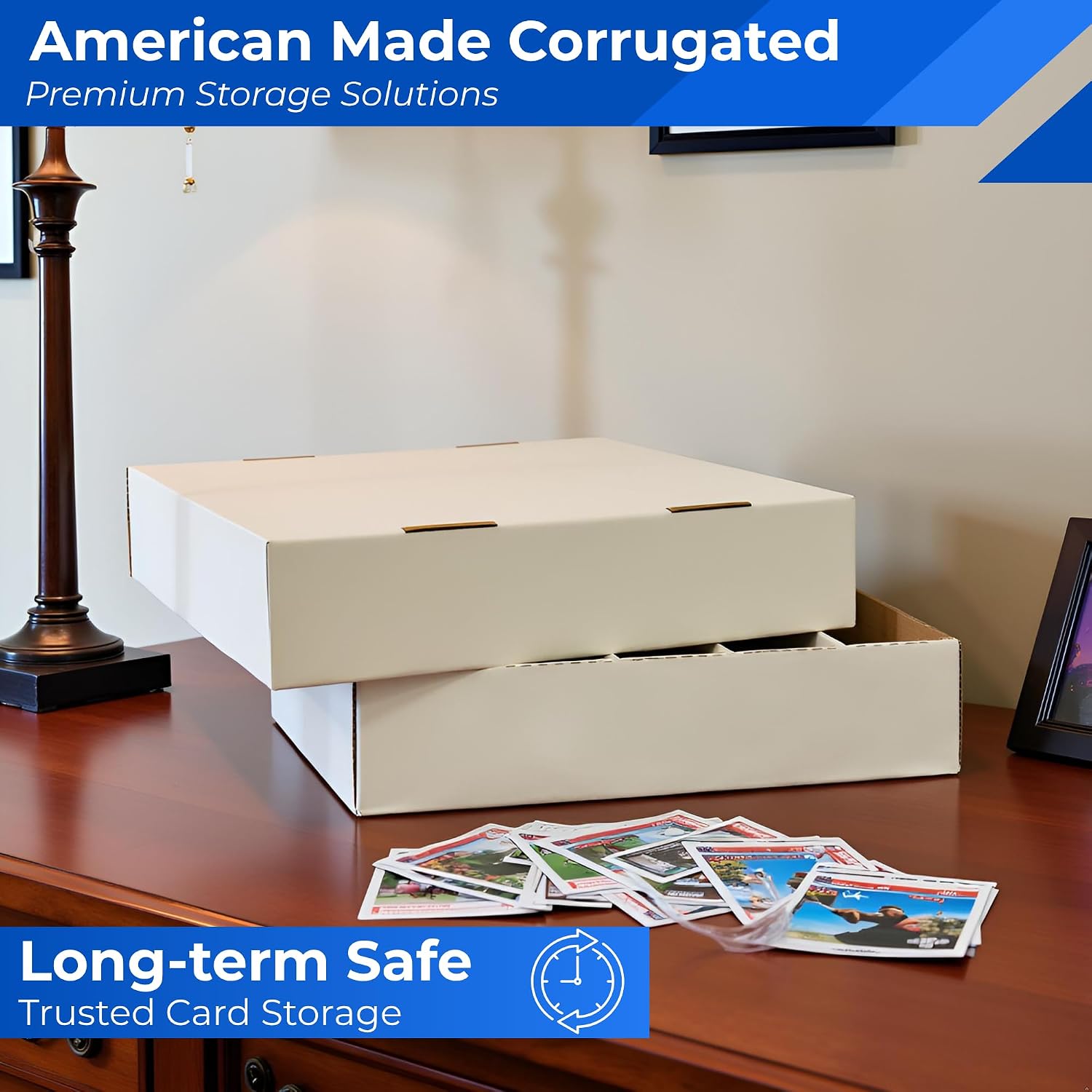 Max Protection 5-Row TCG Card Storage Box - 5000 Count Bulk Card Storage Box for Trading, Sports, Gaming, Baseball Cards - Durable White Corrugated Organizer Boxes 200 lb. - Made in USA (25 Boxes)