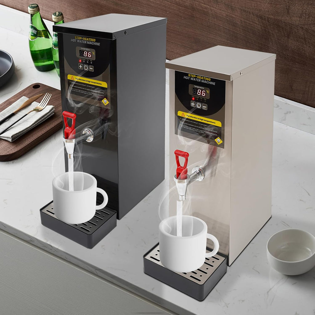 Water Boiler, Step-Heating Commercial Hot Water Dispenser, Adjustable Temperatures Water Boiler and Warmer, Large Capacity 35L/H, for Tea Boba Tea Milk Tea Restaurant Hotel (Silver)
