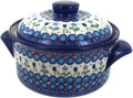 Blue Rose Polish Pottery - Blue Savannah Round Baker with Lid - 7.5' Diameter - Unique, Dishwasher Safe, & Durable Bakeware