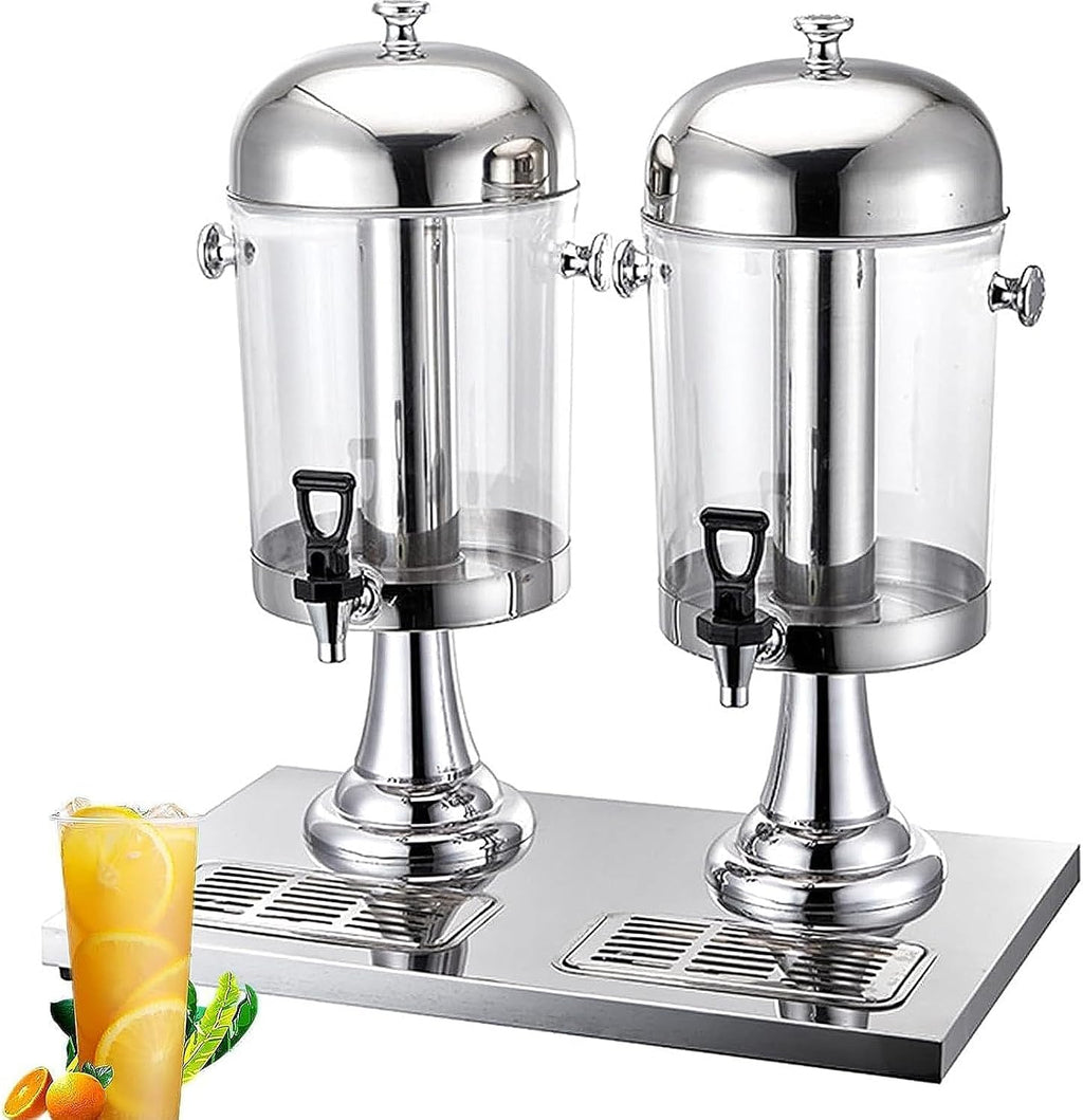 Cold & Hot Drink Dispenser with Spigot, Stainless Steel Beverage Dispenser Cold and Hot Water Dispenser for Tea, Coffee, Milk, Juice(Doubl Heads)