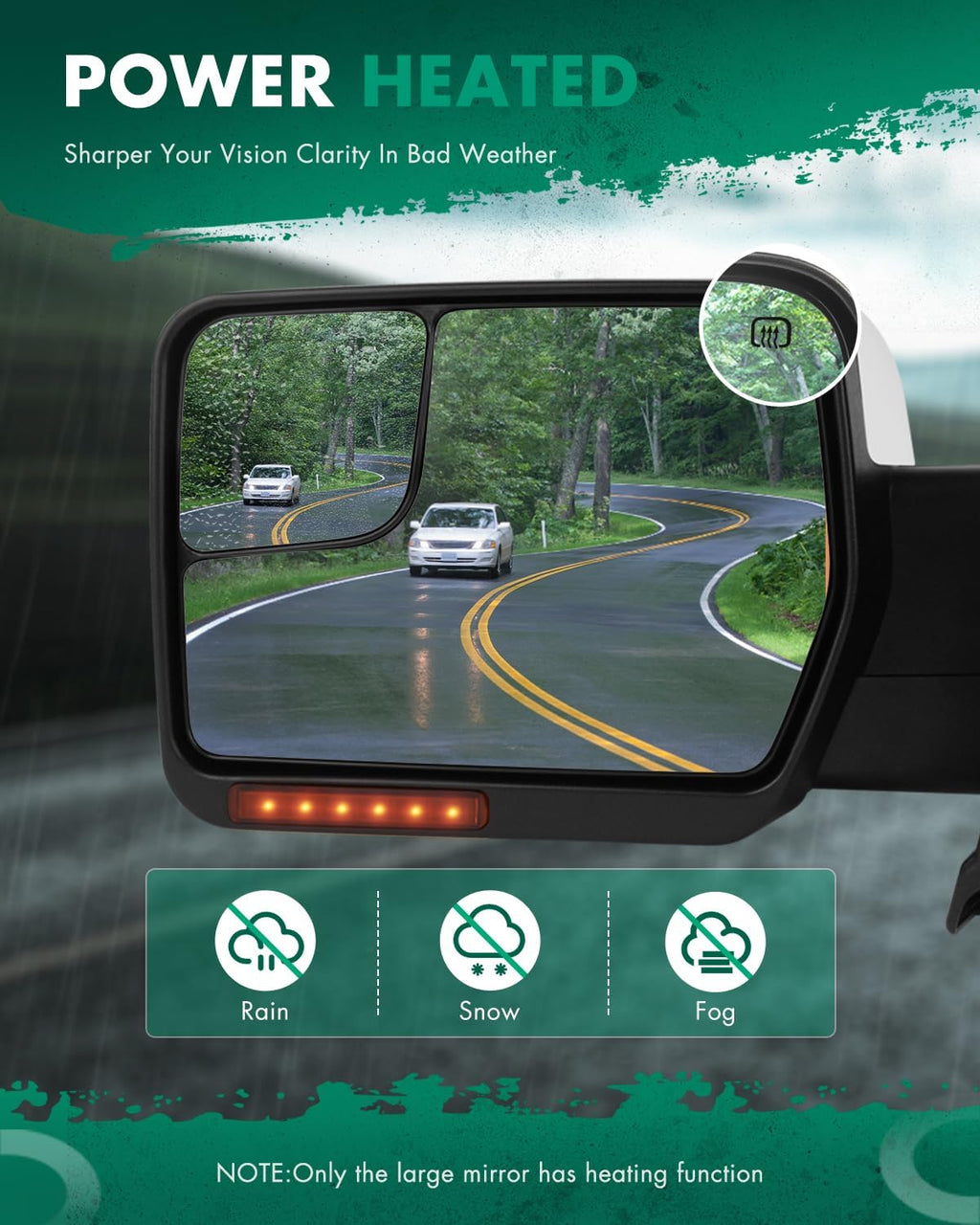 SCITOO Towing Mirrors for 2004-2014 for Ford for F-150 Blind Spot Mirror Power Heated Chrome Puddle Signal Double Glass (Driver Side and Passenger Side)