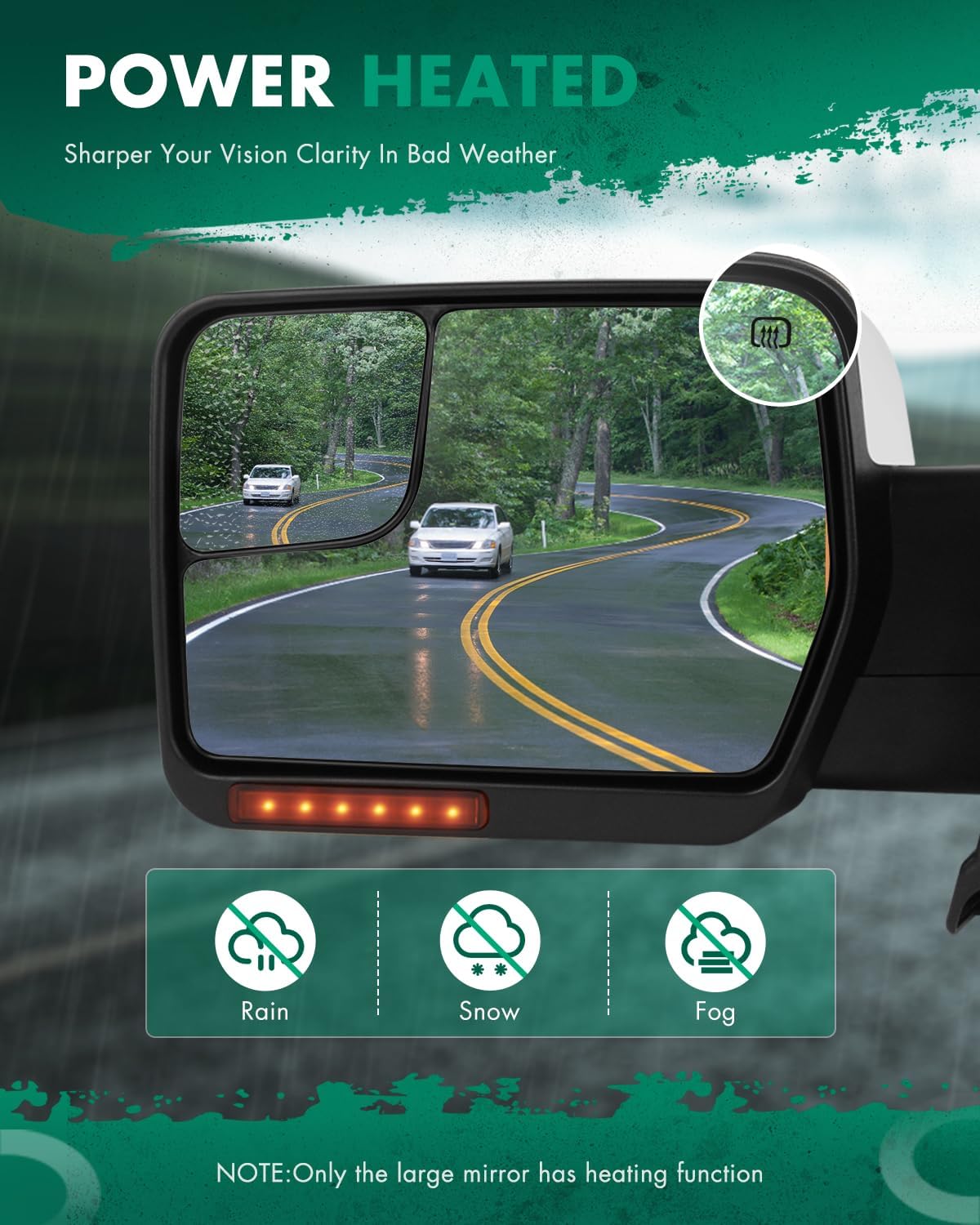 SCITOO Towing Mirrors for 2004-2014 for Ford for F-150 Blind Spot Mirror Power Heated Chrome Puddle Signal Double Glass (Driver Side and Passenger Side)