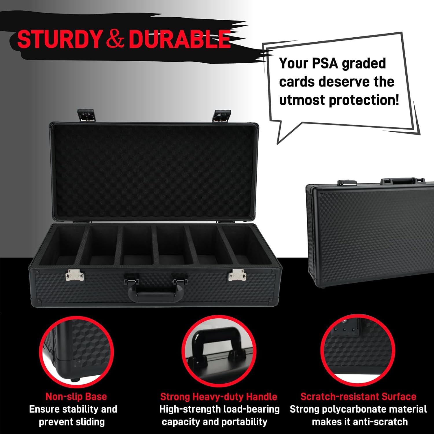 6 Row 250+ TSA Combination Lock Trading Deck Cases Graded Card Case Psa Graded Card Storage Box Psa Slab Case (Hexagonal prism, BLACK)