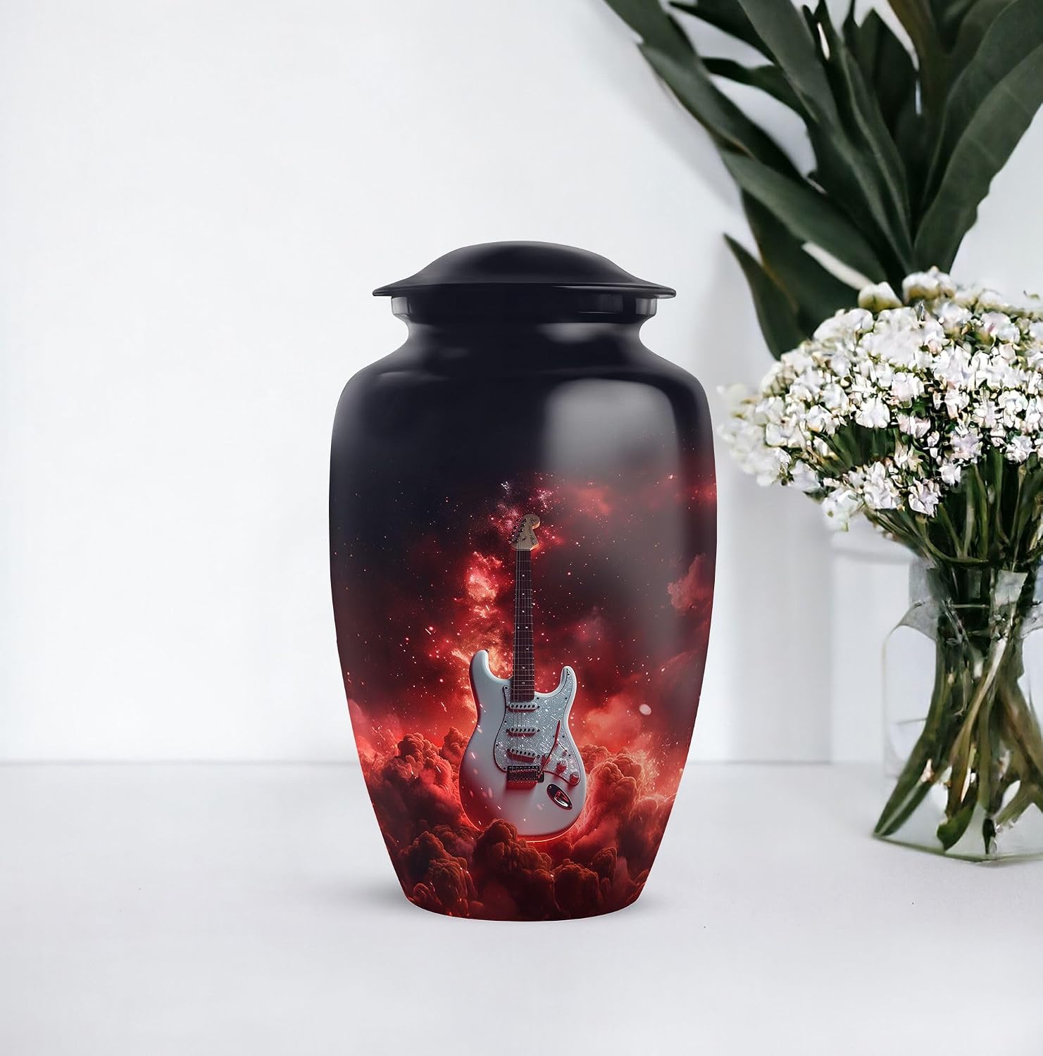 Guitar Urn for Ashes, Decorative Urns for Adults, Cremation for Men & Women, Black, Combo, (1Pc 10 Inch & 4Pcs 3 Inch)