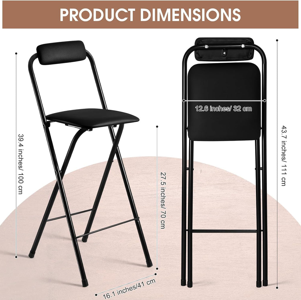 Geelin 4 Pcs 27.5 Inch Folding Chair Stool Chair Foldable Chair Portable Folding Chairs with Padded Seats Small Bar Office Guitar Desk Counter Fold up Sitting Stool Chair for Adults Kids