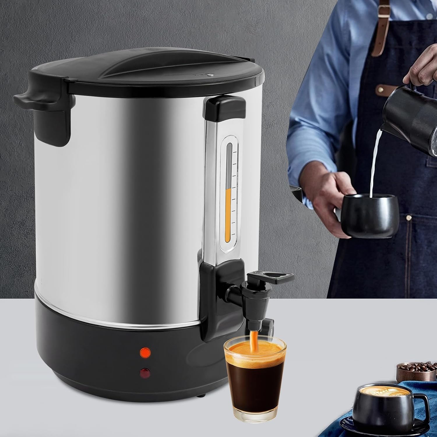110V 2800W Electric Hot Water Dispenser, Electric Heat Preservation Bucket, Commercial Coffee Maker, Quick Brewing Coffee Urn with Adjustable Temperature, Hot Water Urn for Catering & Events (Black)