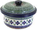 Blue Rose Polish Pottery Mosaic Flower Round Baker with Lid