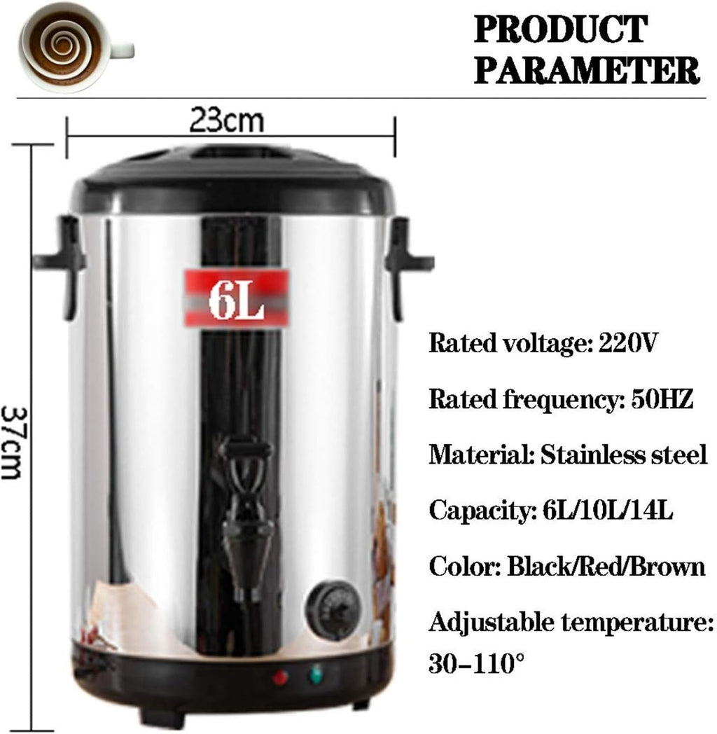 Commercial Coffee Boiler Large Groups,Electric Hot Water Urn,Double Wall Stainless Steel,Insulated Beverage Server/Dispenser in Black (Black 10L)